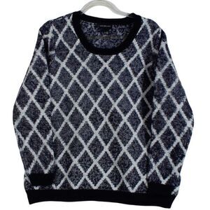 Lane Bryant 18/20 Diamond Pattern‎ Knit Sweater Black & White Geometric Winter